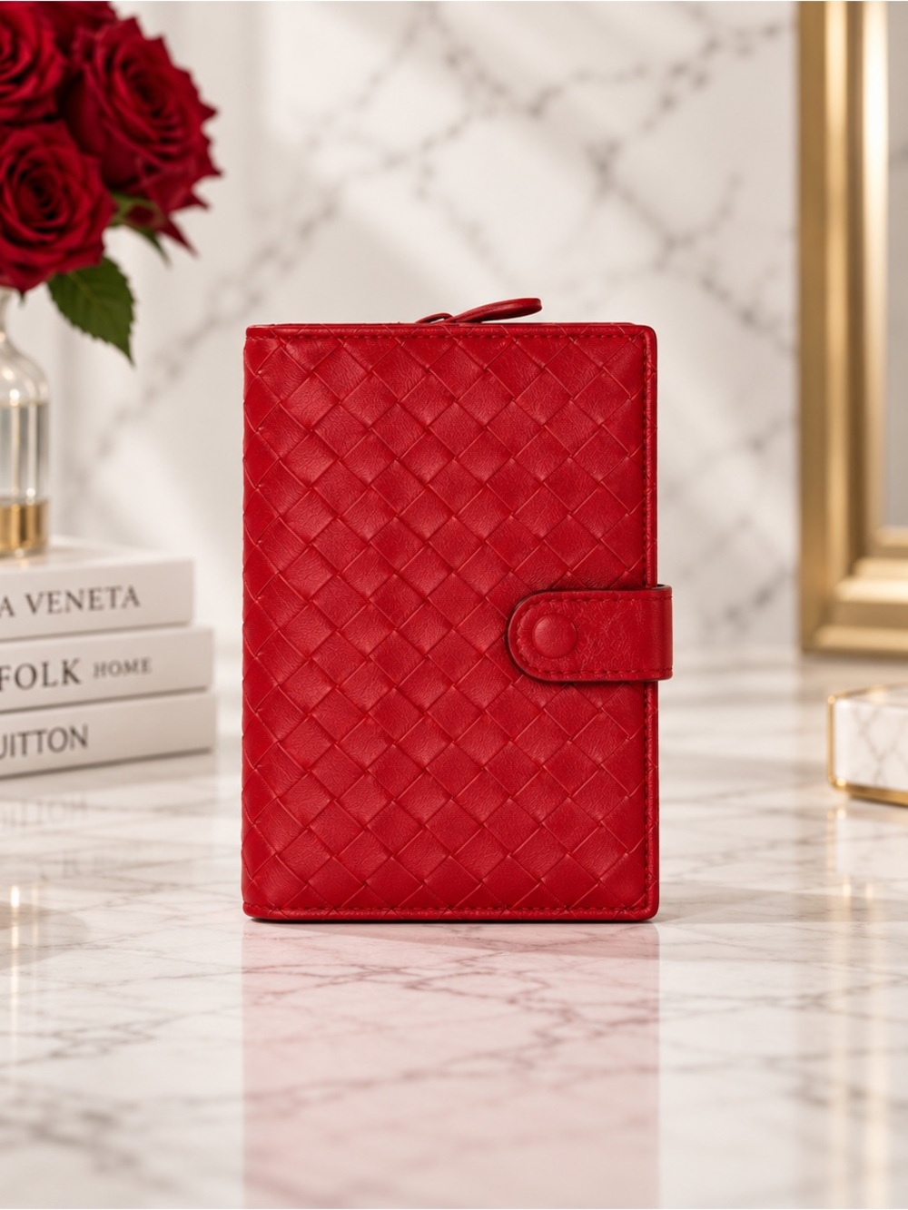Bottega Veneta Intrecciato Compact Red Leather Wallet | Incudes Dust Bag